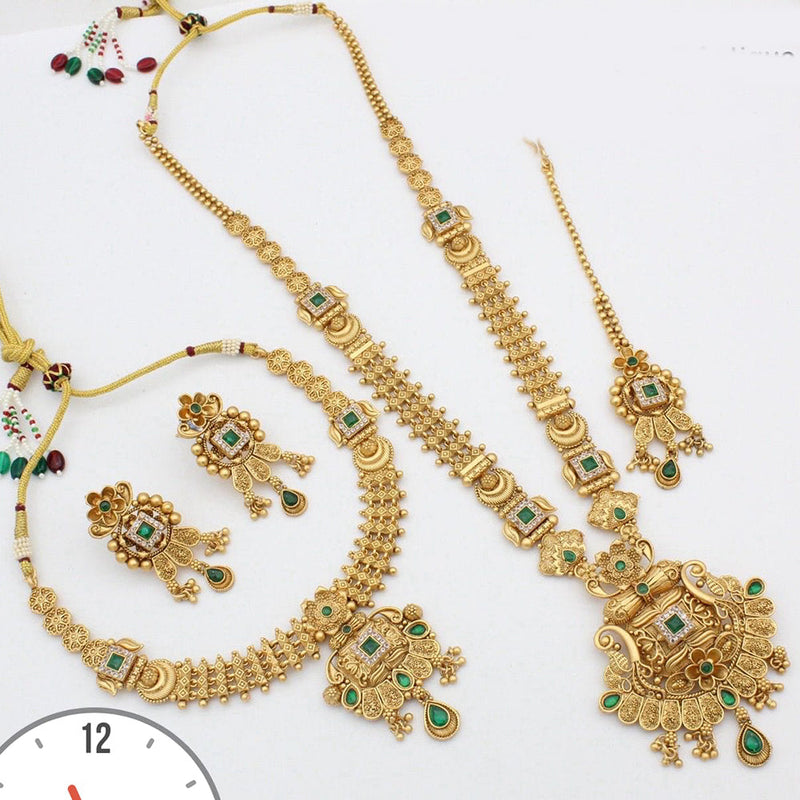 Manisha Jewellery Gold Plated Pota Stone Double Necklace Set