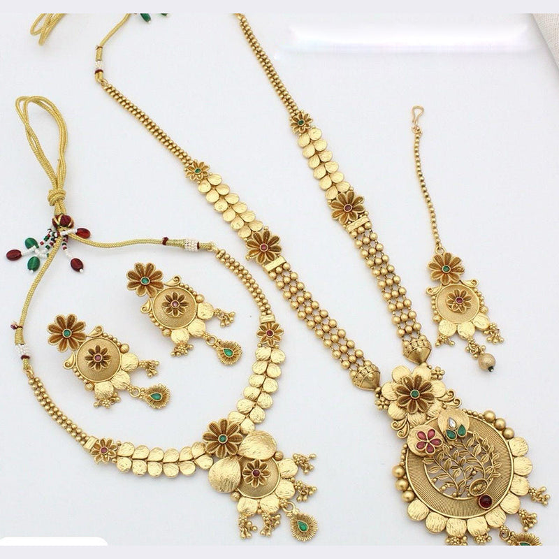 Manisha Jewellery Gold Plated Pota Stone Double Necklace Set