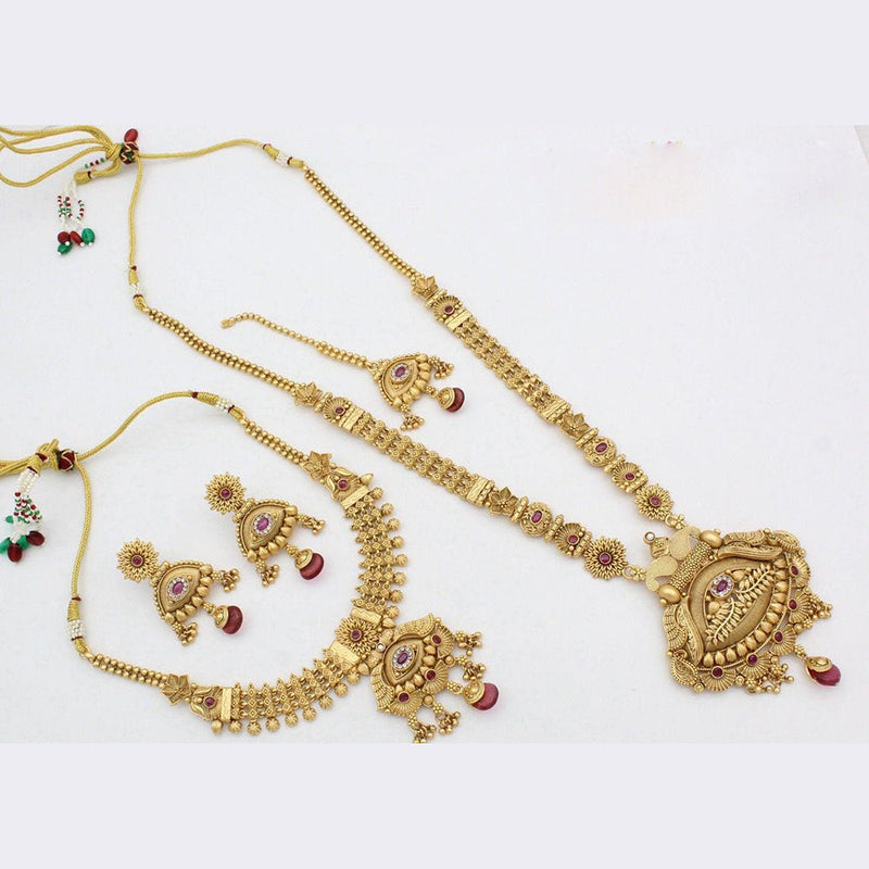 Manisha Jewellery Gold Plated Pota Stone Double Necklace Set