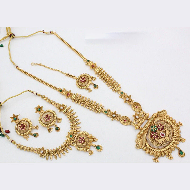 Manisha Jewellery Gold Plated Pota Stone Double Necklace Set