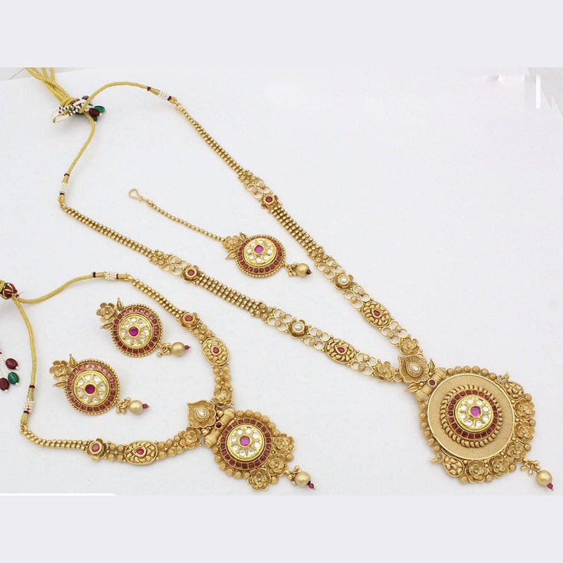 Manisha Jewellery Gold Plated Pota Stone Double Necklace Set