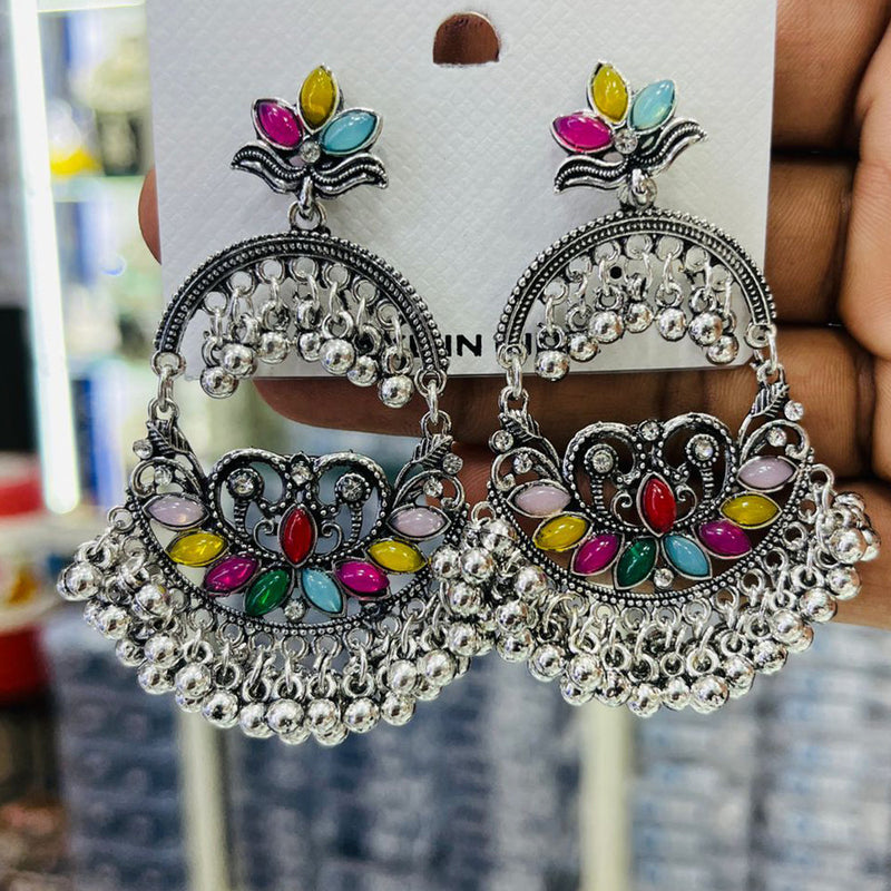 Manisha Jewellery Oxidised Plated Crystal Stone And Ghungroo Dangler Earrings