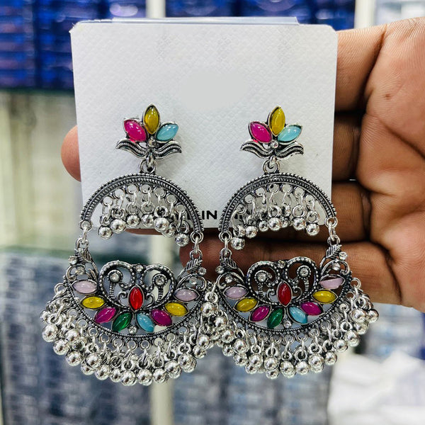 Manisha Jewellery Oxidised Plated Crystal Stone And Ghungroo Dangler Earrings