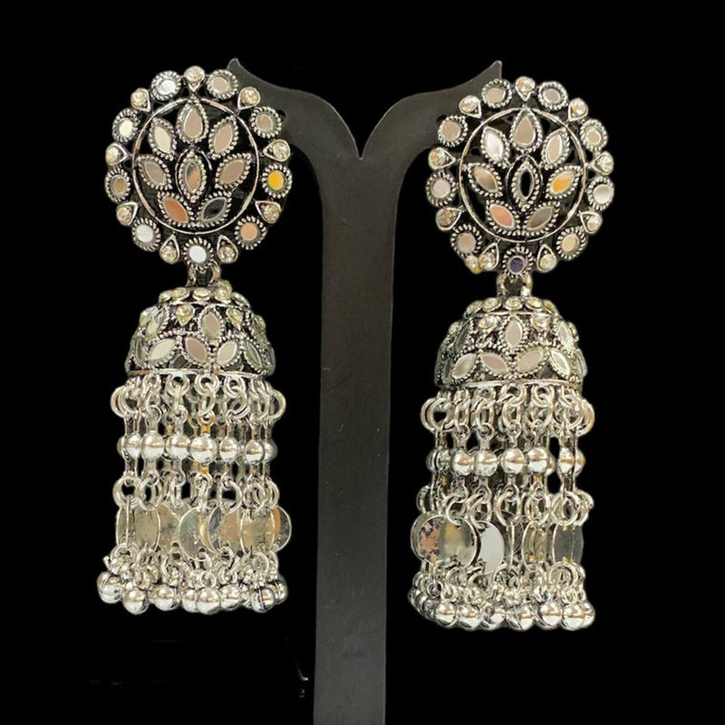 Manisha Jewellery Oxidised Plated Austrian Stone And Mirror Jhumki