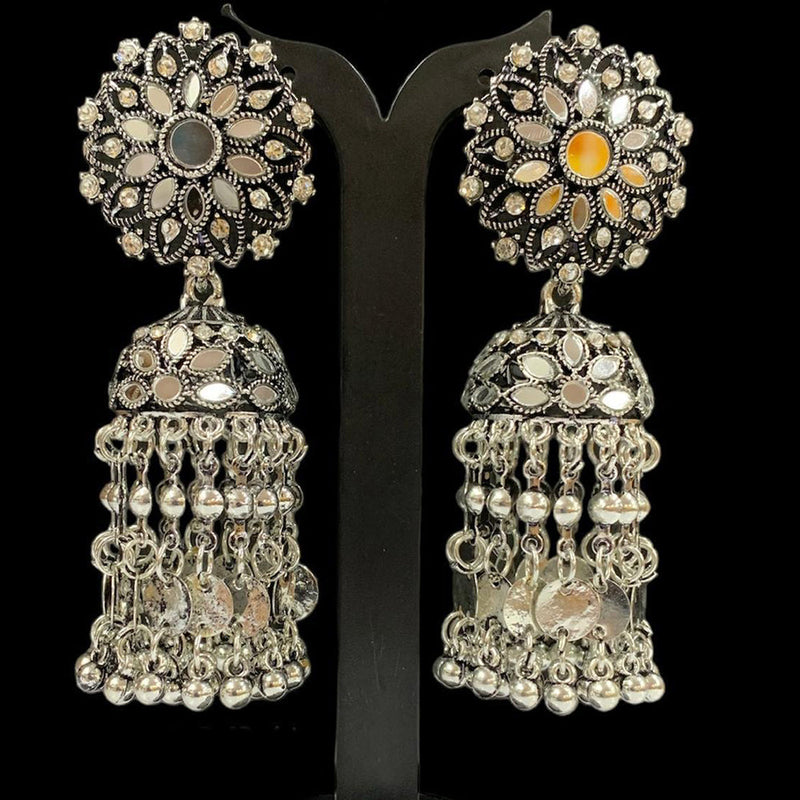 Manisha Jewellery Oxidised Plated Austrian Stone And Mirror Jhumki