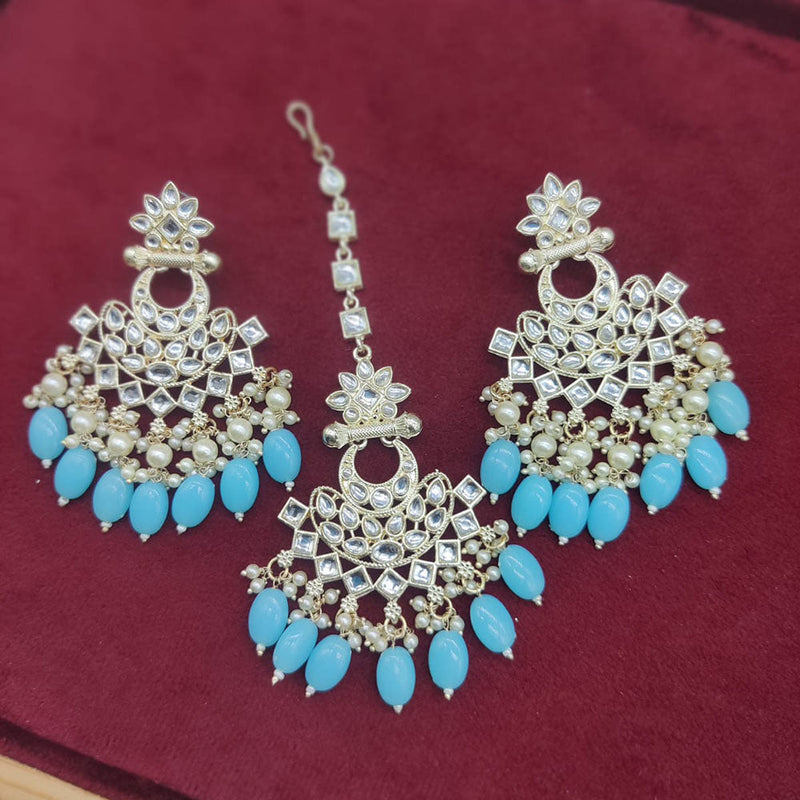 Manisha Jewellery Gold Plated Kundan Stone And Pearls Earrings With Maangtikka