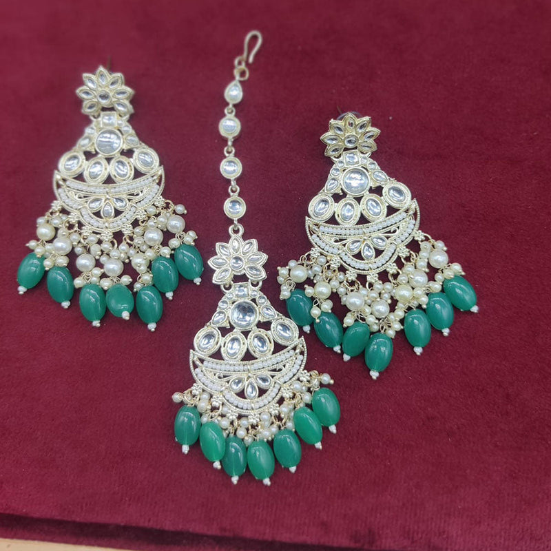 Manisha Jewellery Gold Plated Kundan Stone And Pearls Earrings With Maangtikka