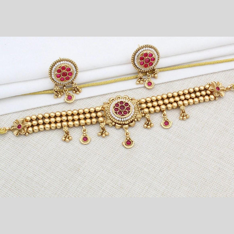 Manisha Jewellery Gold Plated Pota Stone Choker Necklace Set