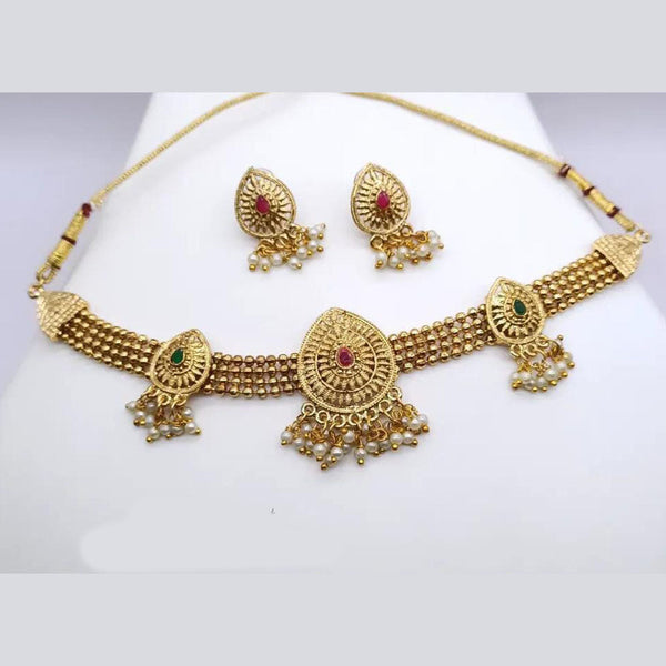 Manisha Jewellery Gold Plated Pota Stone And Pearls Choker Necklace Set