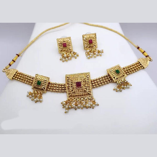 Manisha Jewellery Gold Plated Pota Stone And Pearls Choker Necklace Set