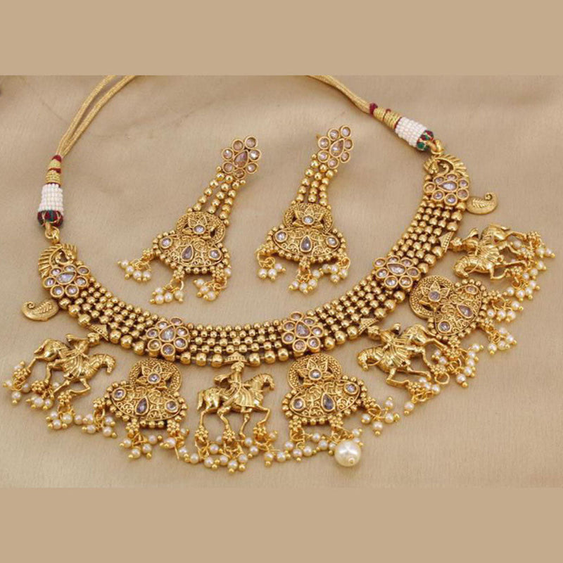 Manisha Jewellery Gold Plated Crystal Stone Hourse Style Pearls Necklace Set