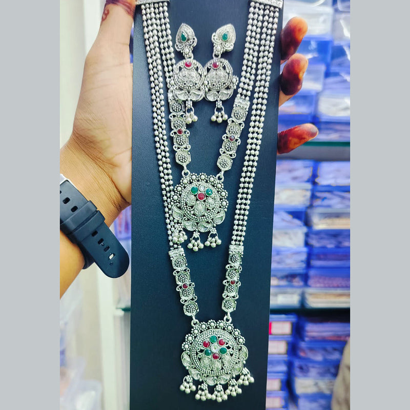 Manisha Jewellery Oxidised Plated Pota Stone Double Necklace Set