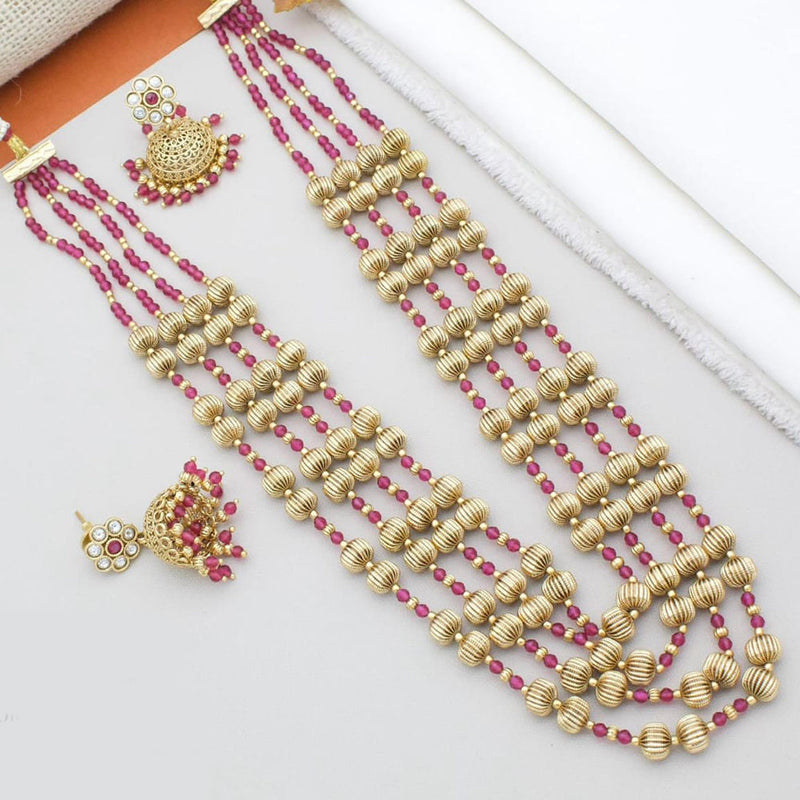 Manisha Jewellery Gold Plated Pota Stone And Pearl Long Necklace Set