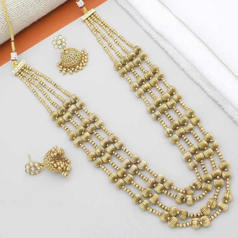 Manisha Jewellery Gold Plated Pota Stone And Pearl Long Necklace Set