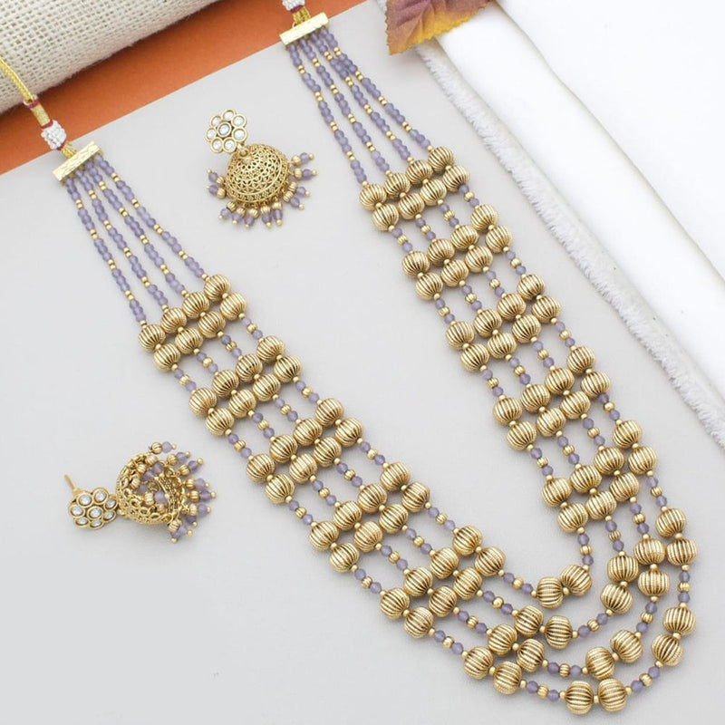 Manisha Jewellery Gold Plated Pota Stone And Pearl Long Necklace Set