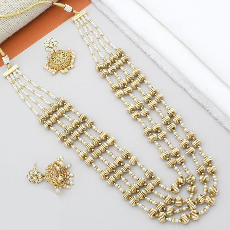 Manisha Jewellery Gold Plated Pota Stone And Pearl Long Necklace Set