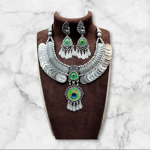 Manisha Jewellery Oxidised Plated Peacock Style Necklace Set