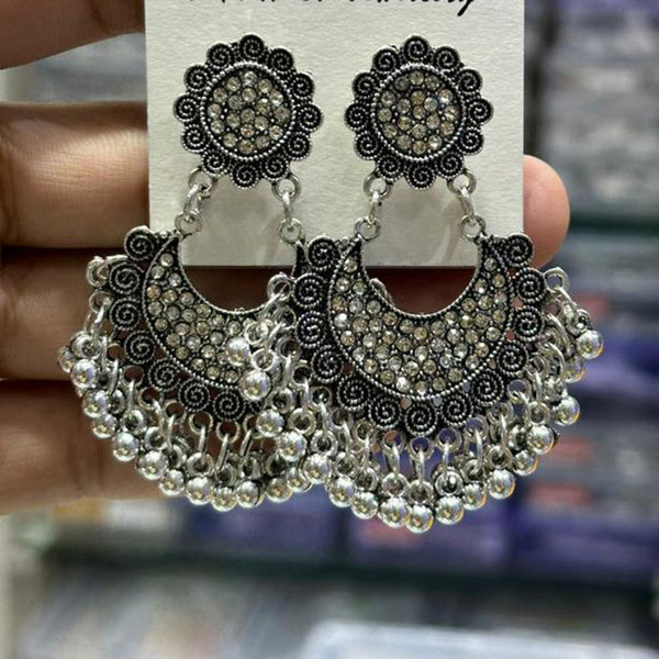 Manisha Jewellery Oxidised Plated Austrian Stone And Ghungroo Dangler Earrings