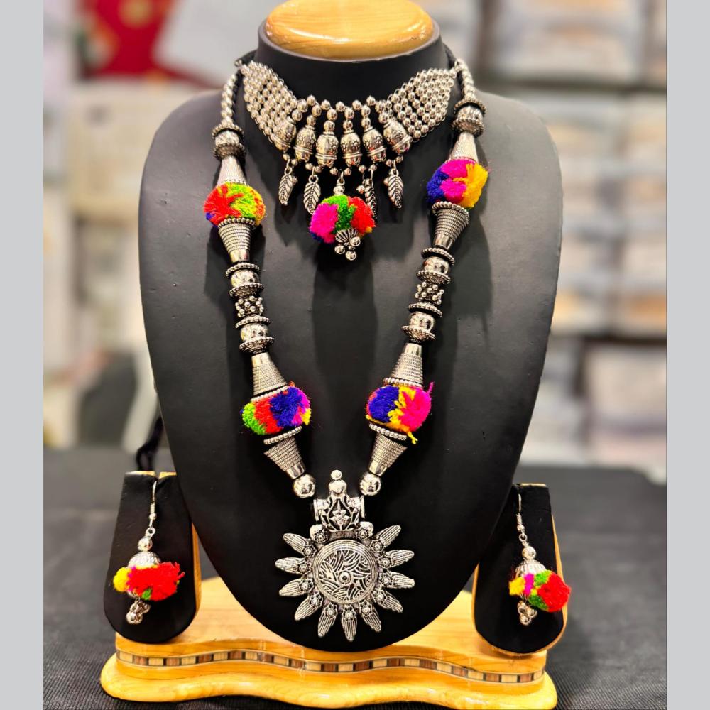 Manisha Jewellery Oxidised Plated Pom Pom Necklace Set