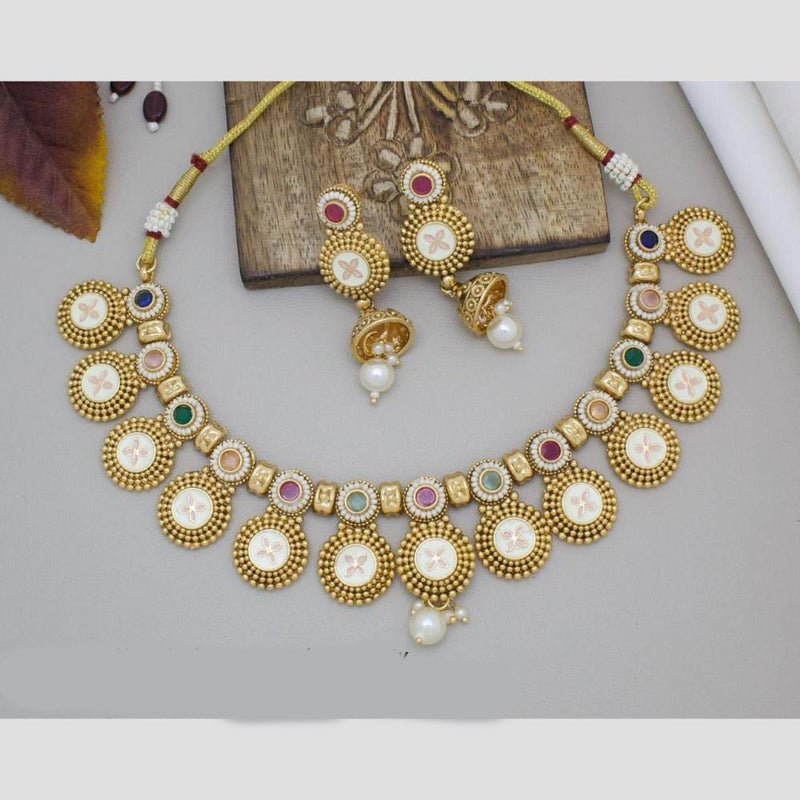 Manisha Jewellery Gold Plated Pota Stone Necklace Set