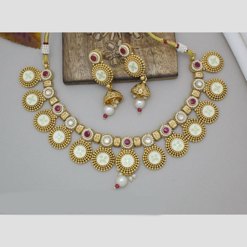 Manisha Jewellery Gold Plated Pota Stone Necklace Set