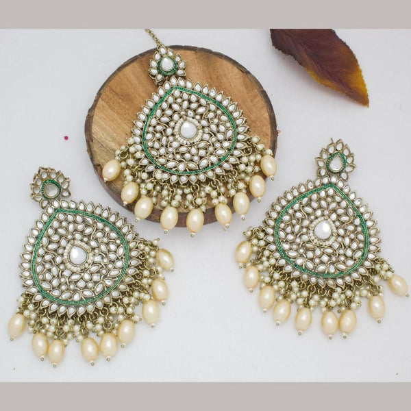 Manisha Jewellery Gold Plated Kundan Stone And Beads Earrings With Maangtikka