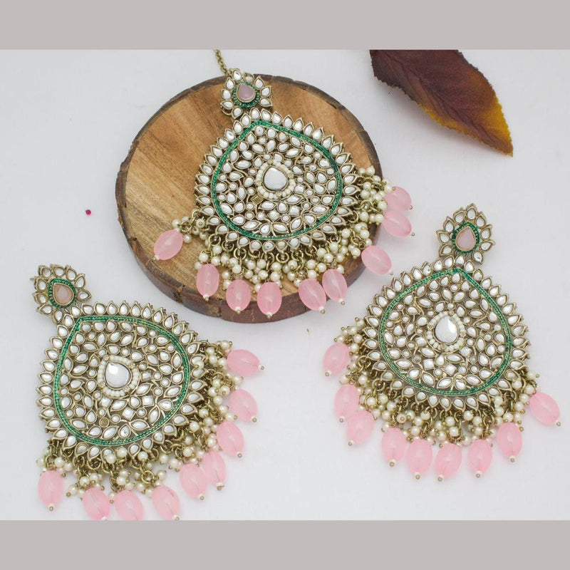 Manisha Jewellery Gold Plated Kundan Stone And Beads Earrings With Maangtikka