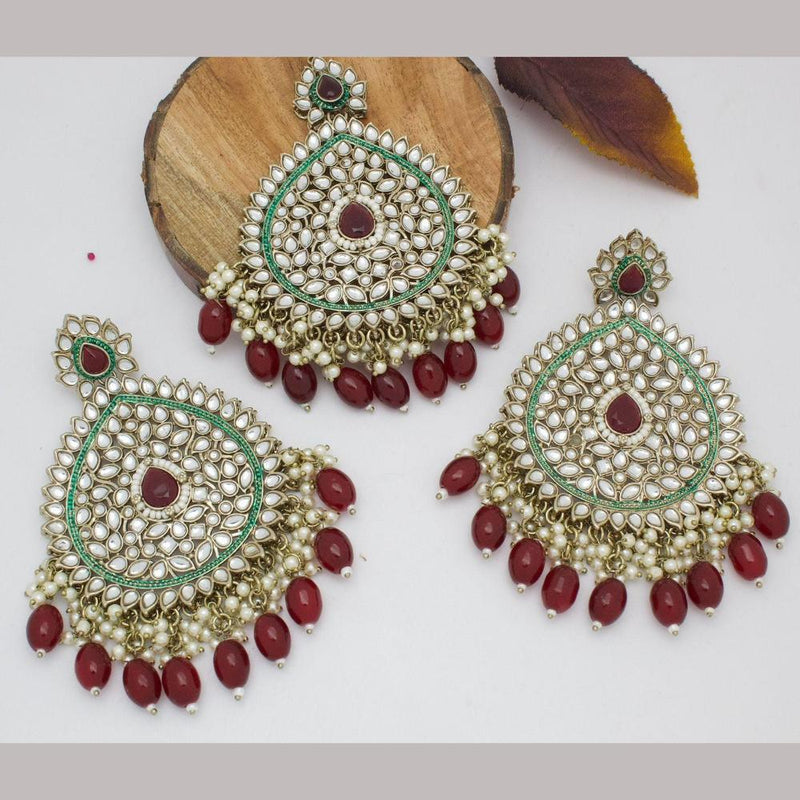 Manisha Jewellery Gold Plated Kundan Stone And Beads Earrings With Maangtikka