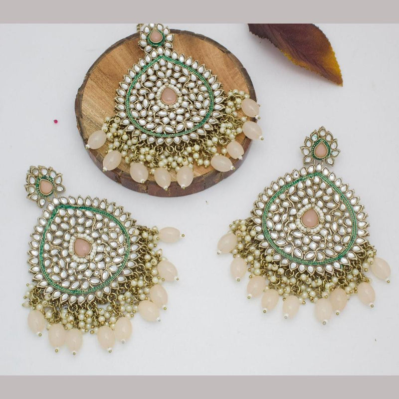 Manisha Jewellery Gold Plated Kundan Stone And Beads Earrings With Maangtikka