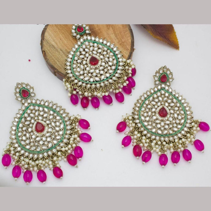 Manisha Jewellery Gold Plated Kundan Stone And Beads Earrings With Maangtikka