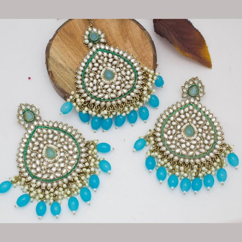 Manisha Jewellery Gold Plated Kundan Stone And Beads Earrings With Maangtikka