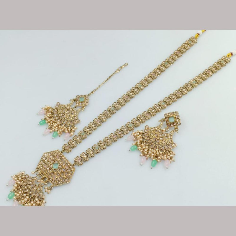 Manisha Jewellery Gold  Plated Kundan Stone And Beads Long Necklace Set