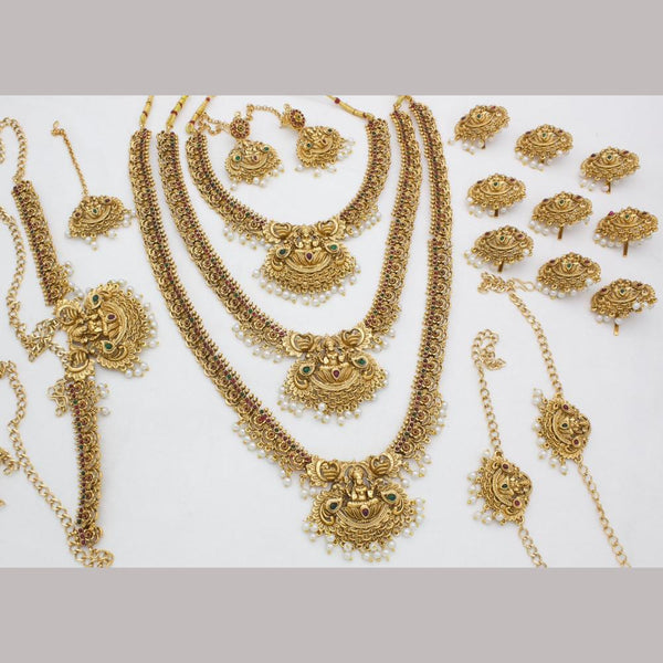 Manisha Jewellery Gold Plated  Pota Stone Temple Bridal Set