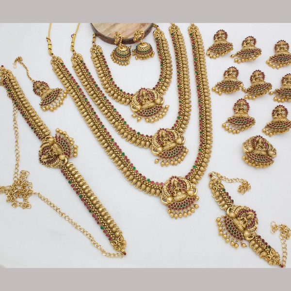 Manisha Jewellery Gold Plated  Pota Stone Temple Bridal Set