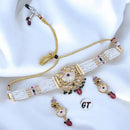 Manisha Jewellery Gold Plated Pota Stone And Meenakari Pearls Choker Necklace Set