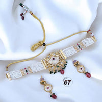 Manisha Jewellery Gold Plated Pota Stone And Meenakari Pearls Choker Necklace Set