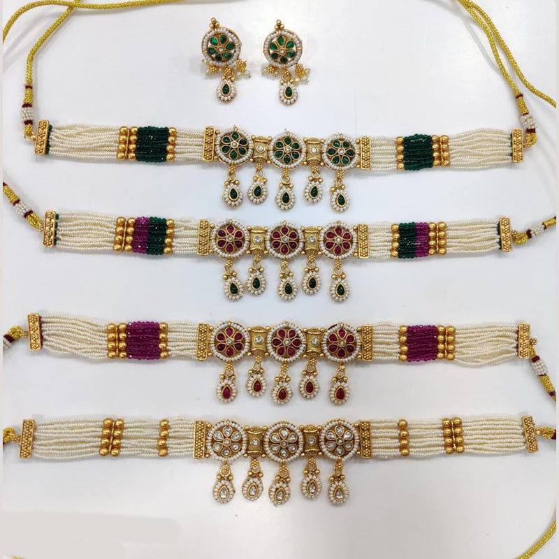 Manisha Jewellery Gold Plated Pota Stone And Pearls Choker Necklace Set