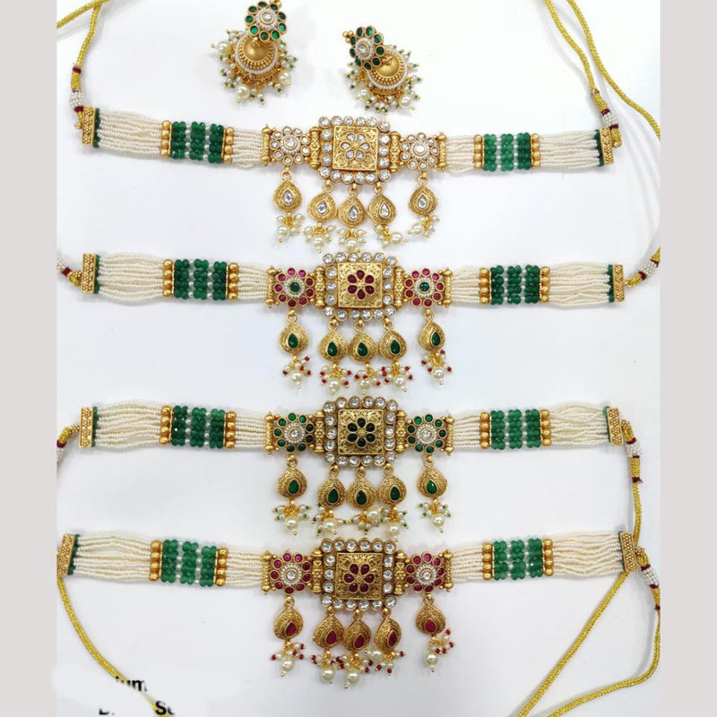 Manisha Jewellery Gold Plated Pota Stone And Pearls Choker Necklace Set