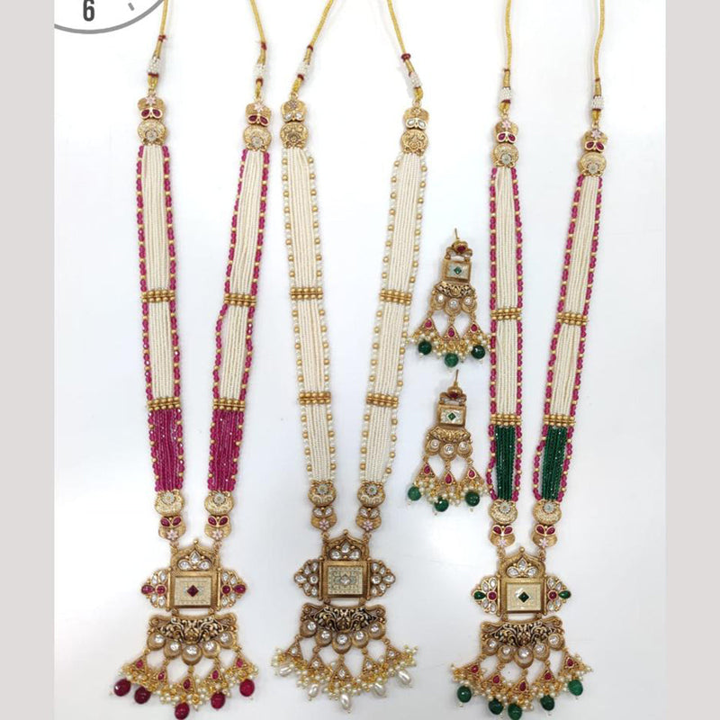 Manisha Jewellery Gold Plated Pota Stone And Pearls Long Necklace Set