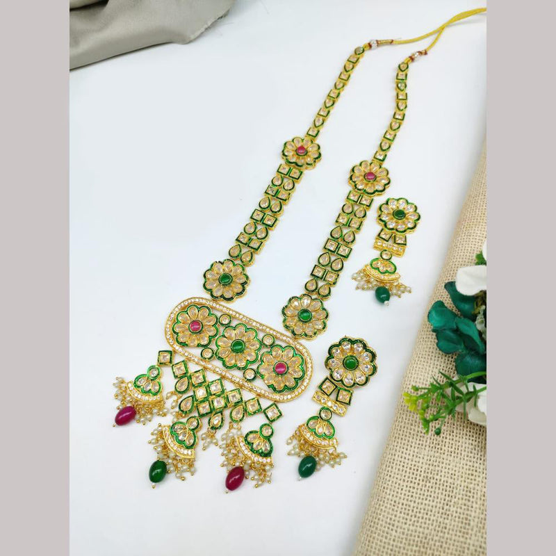 Manisha Jewellery Gold Plated Crystal Stone And Pearls Meenakari Necklace Set