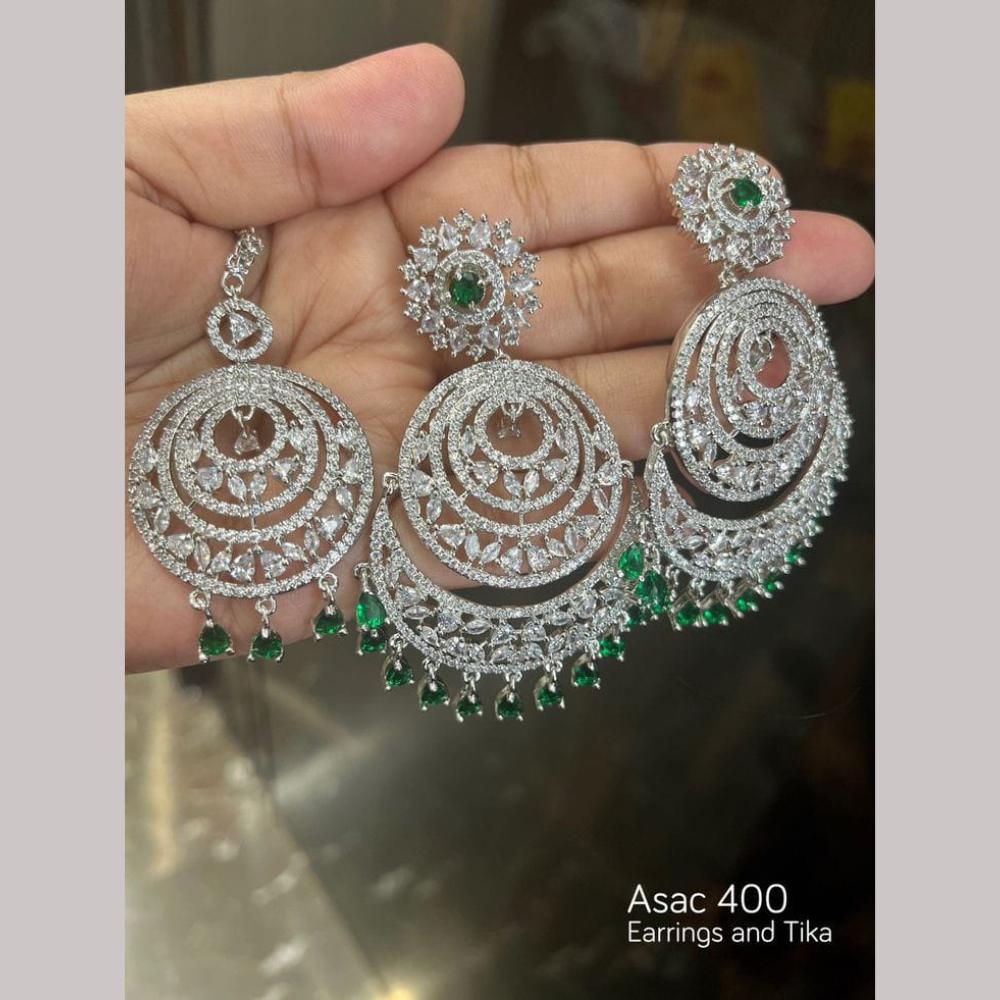 Manisha Jewellery Silver Plated AD Stones Earrings With Maangtikka