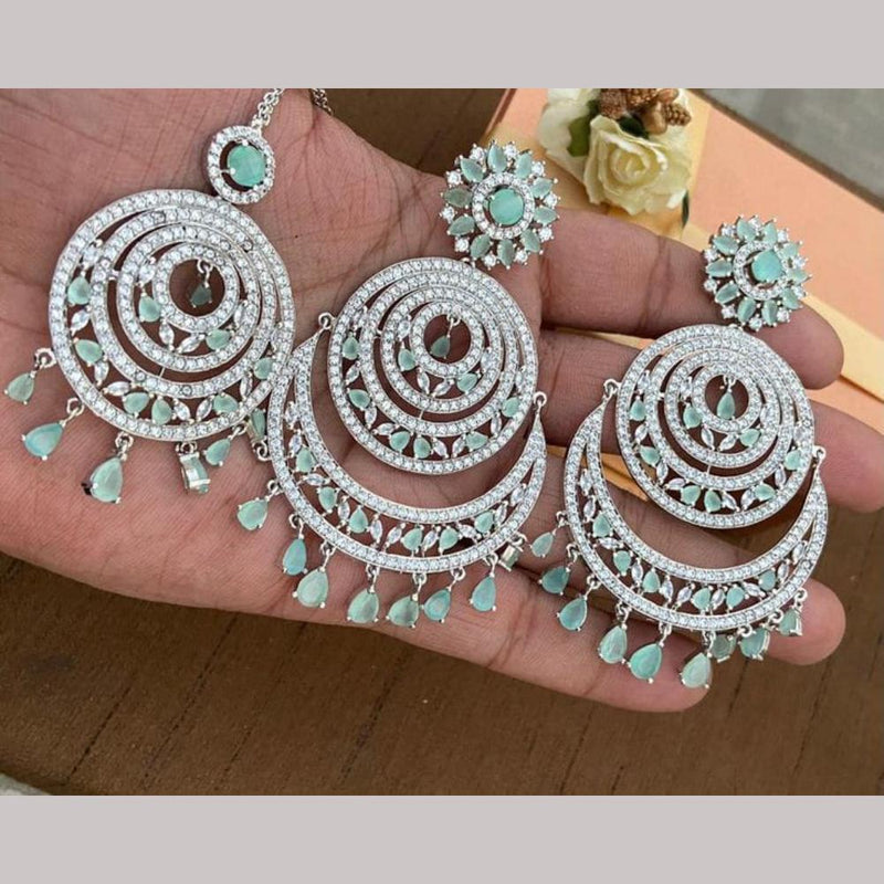 Manisha Jewellery Silver Plated AD Stones Earrings With Maangtikka