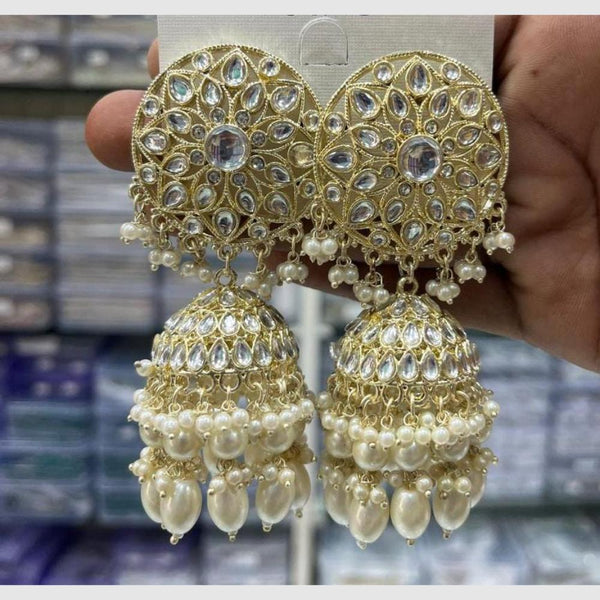 Manisha Jewellery Gold Plated Kundan Stone And Pearls Jhumki Earrings