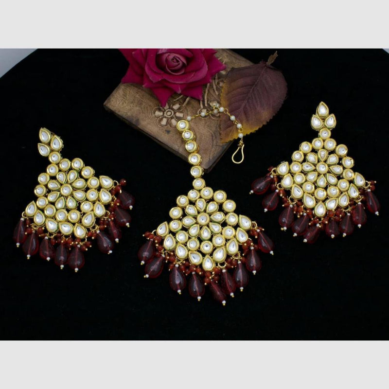 Manisha Jewellery Gold Plated Kundan Stones And Beads Earrings With Maangtikka