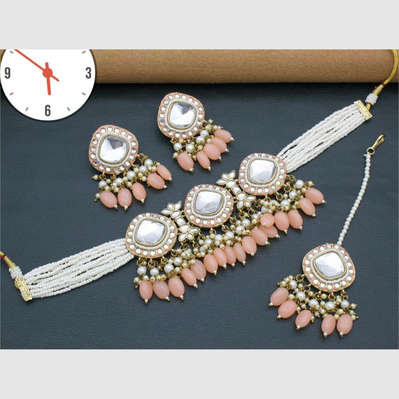 Manisha Jewellery Gold Plated Kundan Stone And Pearls Choker Necklace Set