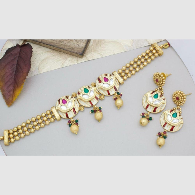 Manisha Jewellery Gold Plated Pota Stone Choker Necklace Set