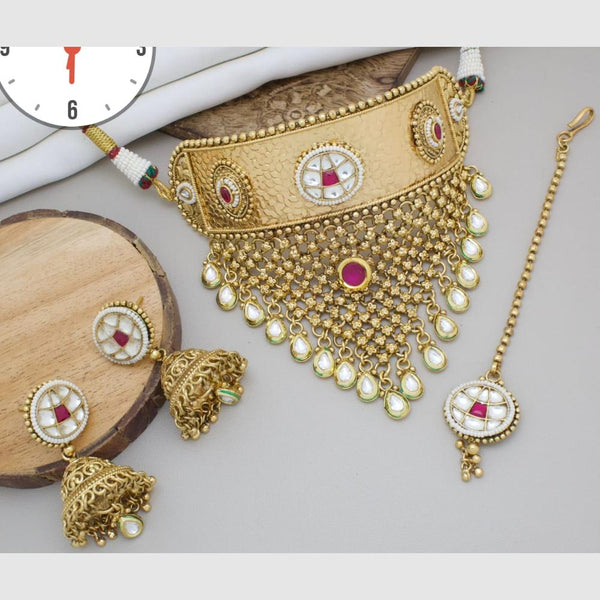 Manisha Jewellery Gold Plated Pota Stone Choker Necklace Set