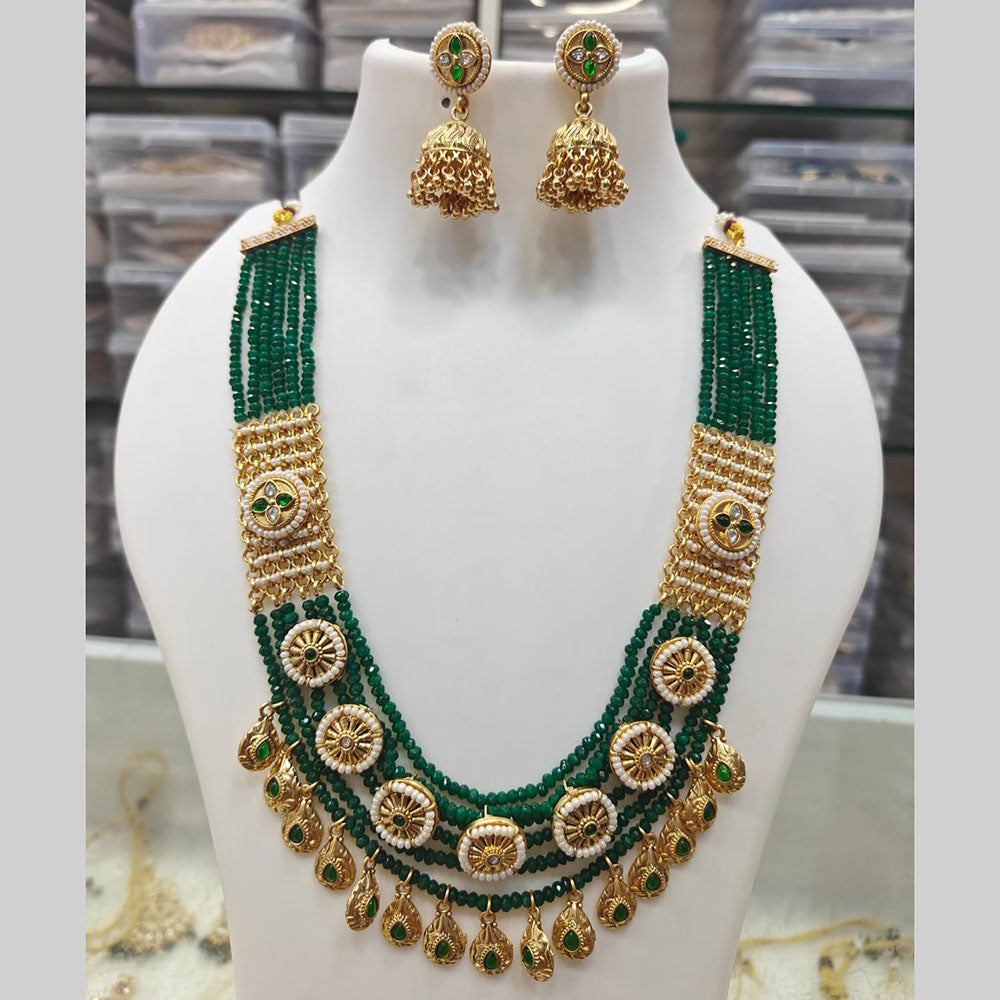 Manisha Jewellery Gold Plated Pota Stone And Pearls Long Necklace Set