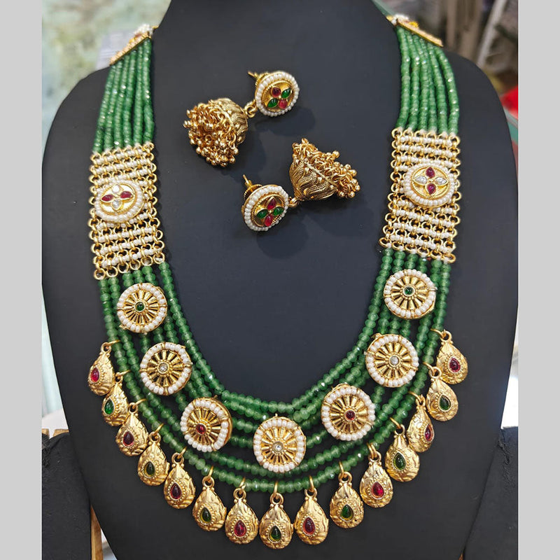 Manisha Jewellery Gold Plated Pota Stone And Pearls Long Necklace Set