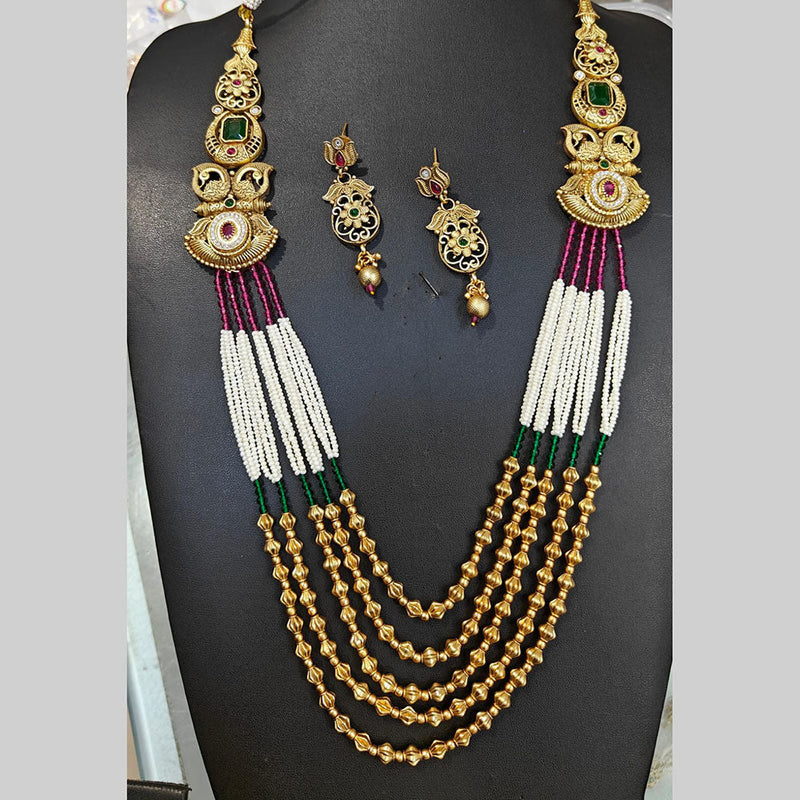 Manisha Jewellery Gold Plated Pota Stone And Pearls Long Necklace Set